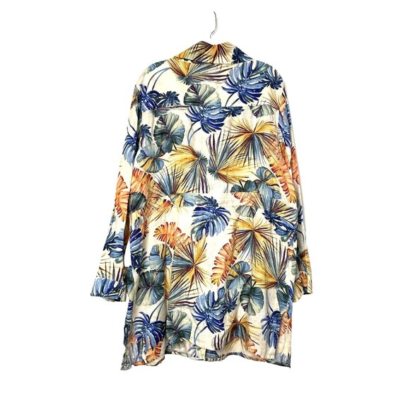 Chico’s Dress Hawaiian Floral Size 3 16/18 Linen Snap Up Pocket Drawstring Slits - Picture 2 of 16